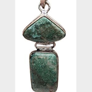 Chrysocolla 925 overlay with organza gift bag and satin cord necklace pendant